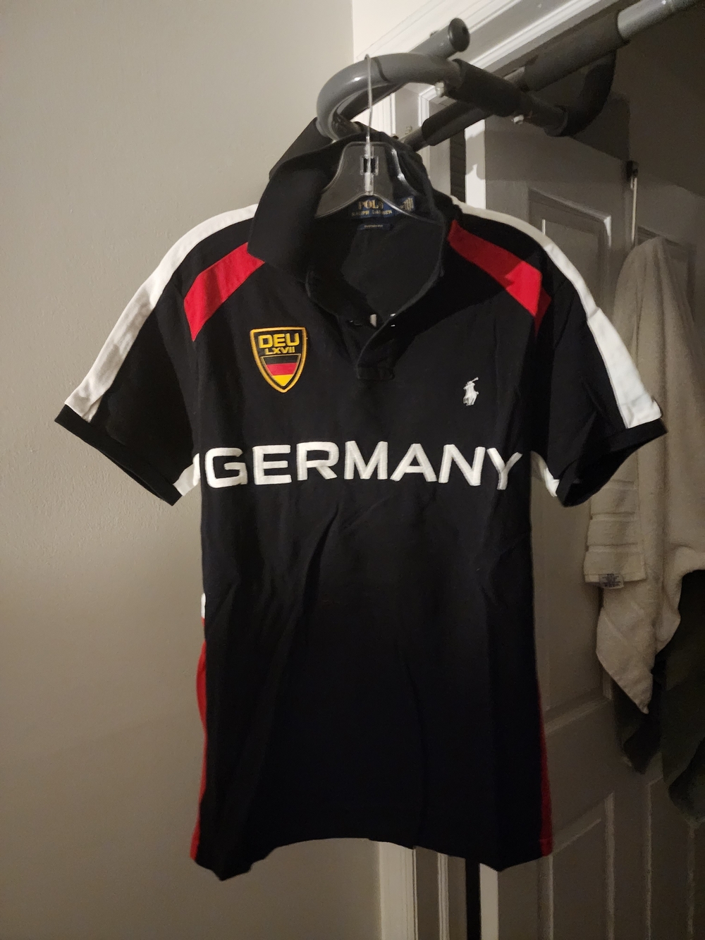Ralph Lauren Black Polo with Red and White Panels - Germany Crest